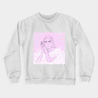 Line drawing of a woman decorated with blooming flowers. Crewneck Sweatshirt